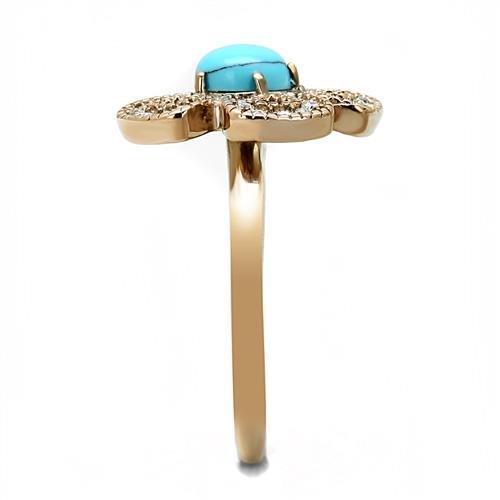 MATK3201 - IP Rose Gold(Ion Plating) Stainless Steel Ring with Synthetic Turquoise in Sea Blue