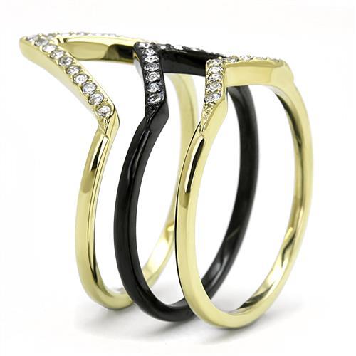 MATK3202 - IP Gold+ IP Black (Ion Plating) Stainless Steel Ring with Top Grade Crystal in Clear