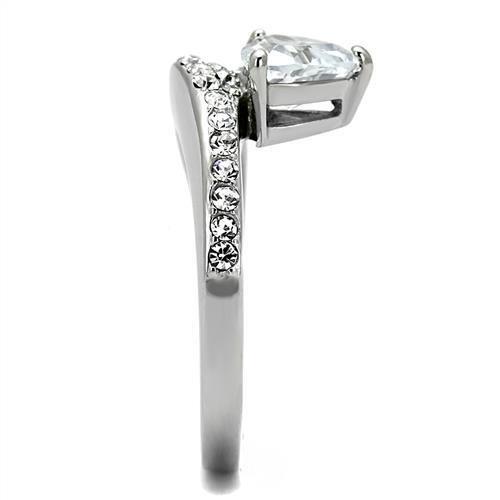 MATK3207 - High polished (no plating) Stainless Steel Ring with AAA Grade CZ in Clear