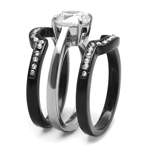 MATK3214 - Two-Tone IP Black (Ion Plating) Stainless Steel Ring with AAA Grade CZ in Clear