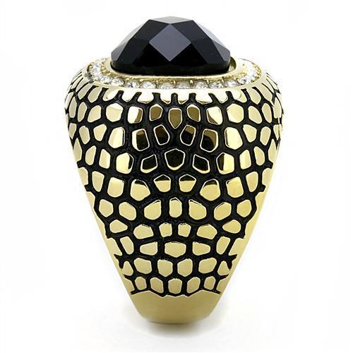 MATK3221 - IP Gold(Ion Plating) Stainless Steel Ring with Synthetic Synthetic Glass in Jet
