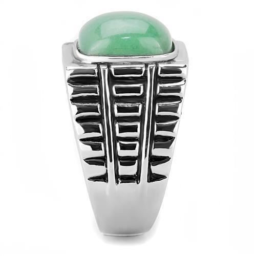 MATK3229 - High polished (no plating) Stainless Steel Ring with Synthetic Jade in Emerald