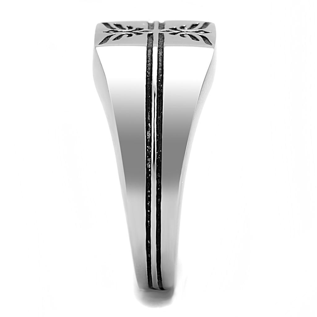 MATK3279 - High polished (no plating) Stainless Steel Ring with Epoxy in Jet