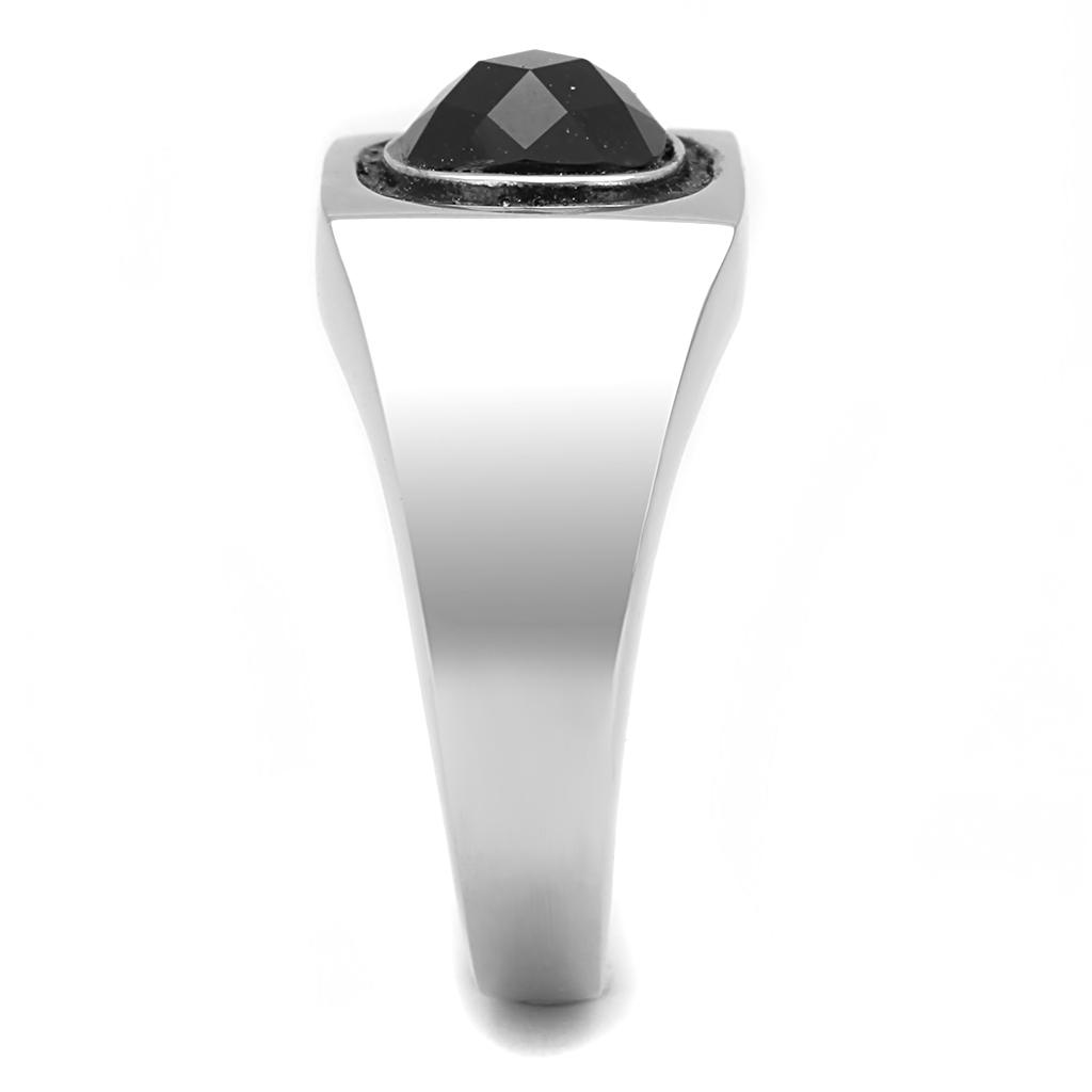 MATK3283 - High polished (no plating) Stainless Steel Ring with Synthetic Synthetic Glass in Jet
