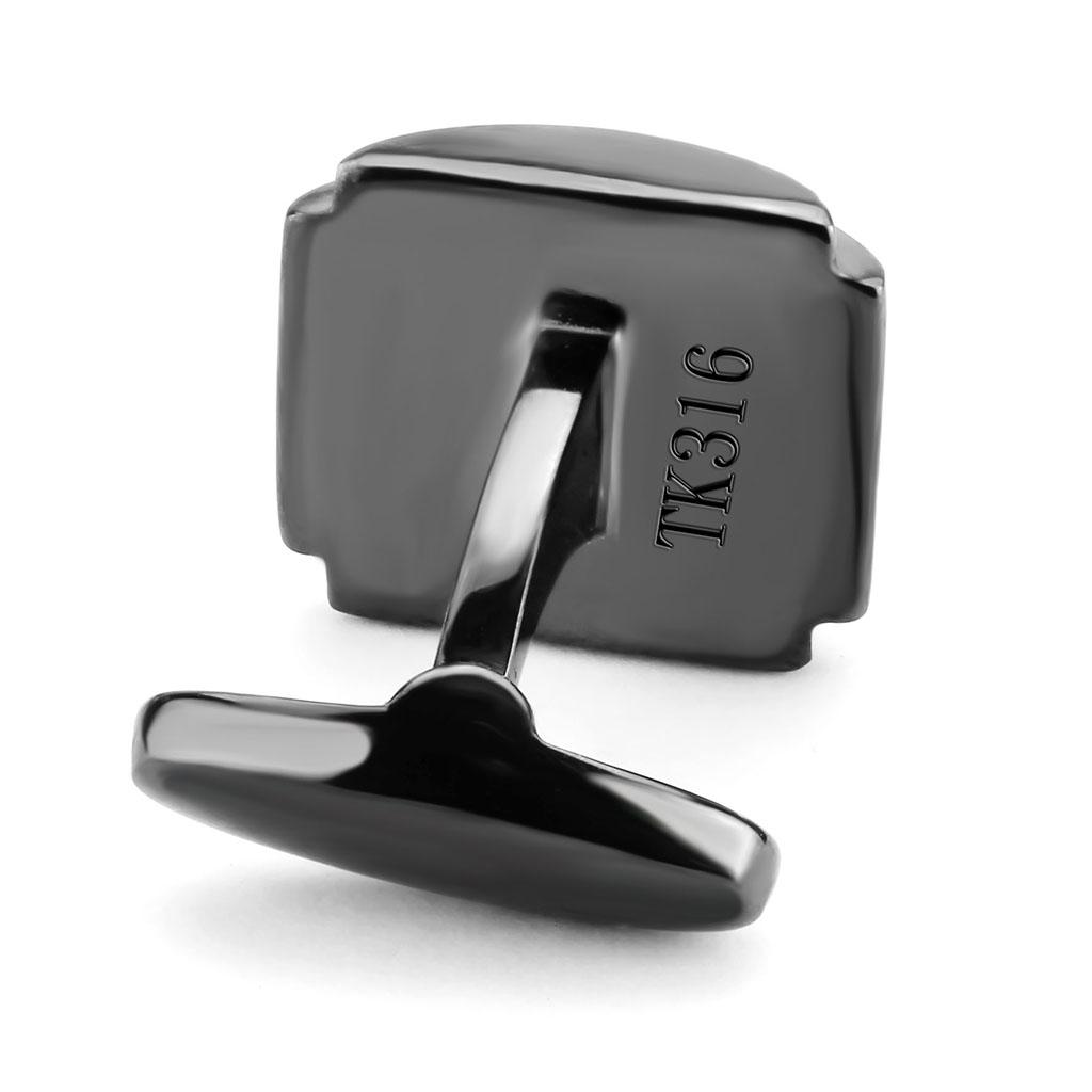 MATK3290 - IP Light Black (IP Gun) Stainless Steel Cufflink with Semi-Precious Oligoclase in Animal pattern