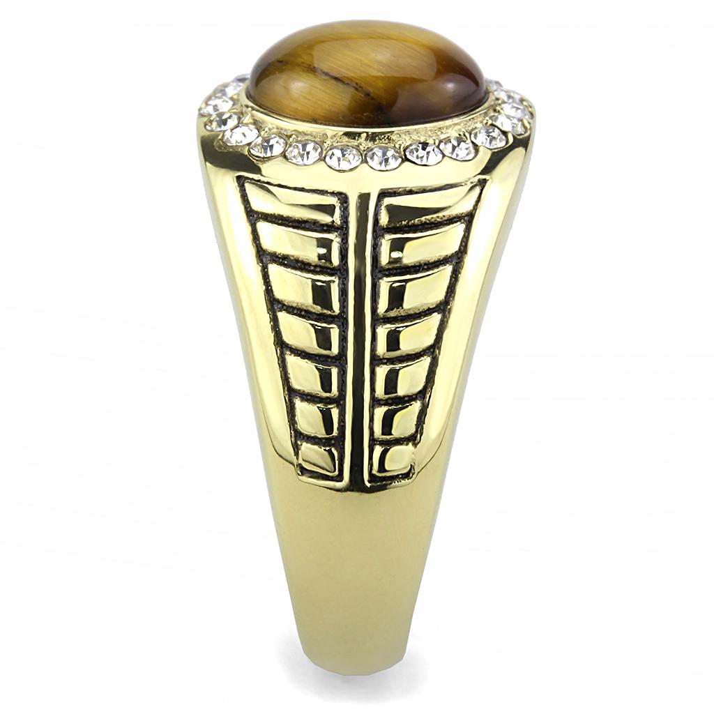 MATK3293 - IP Gold(Ion Plating) Stainless Steel Ring with Synthetic Tiger Eye in Topaz