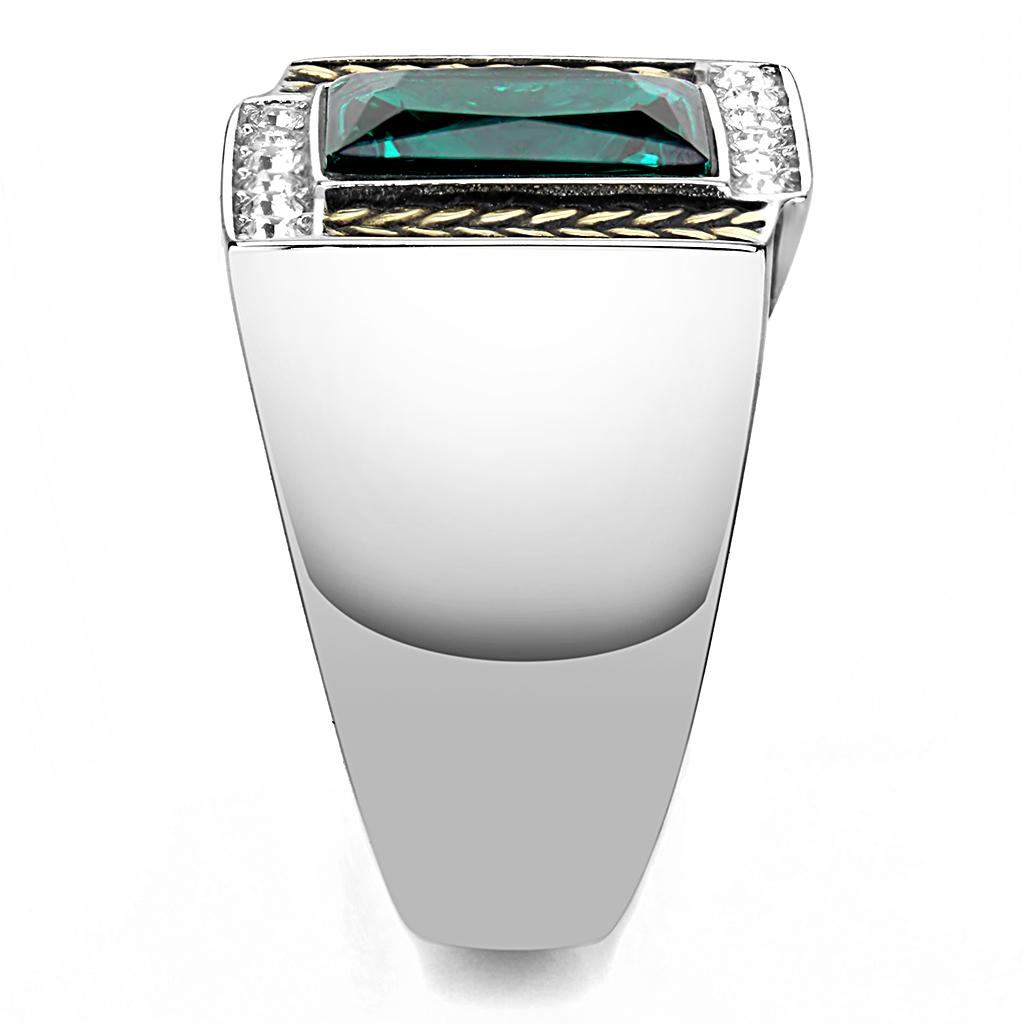 MATK3295 - Two-Tone IP Gold (Ion Plating) Stainless Steel Ring with Synthetic Synthetic Glass in Blue Zircon