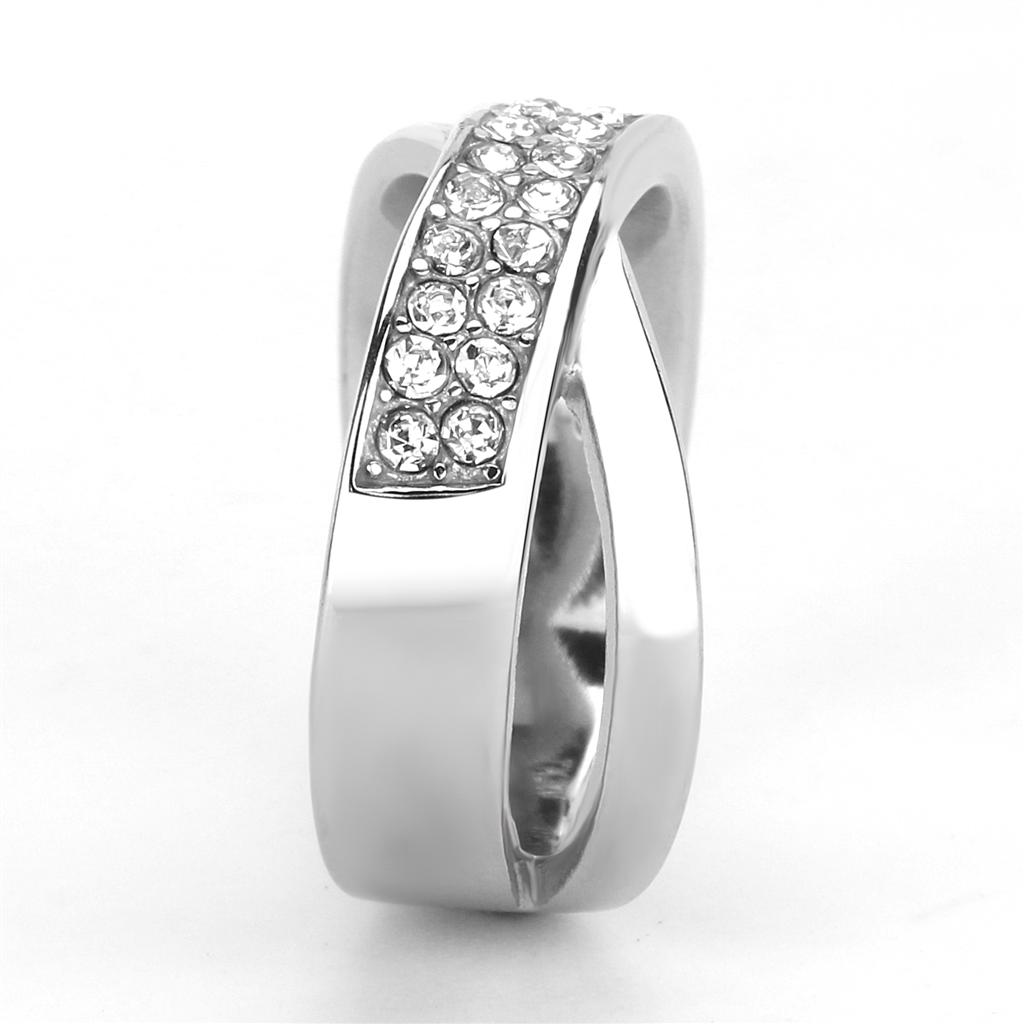 MATK3436 - High polished (no plating) Stainless Steel Ring with Top Grade Crystal in Clear