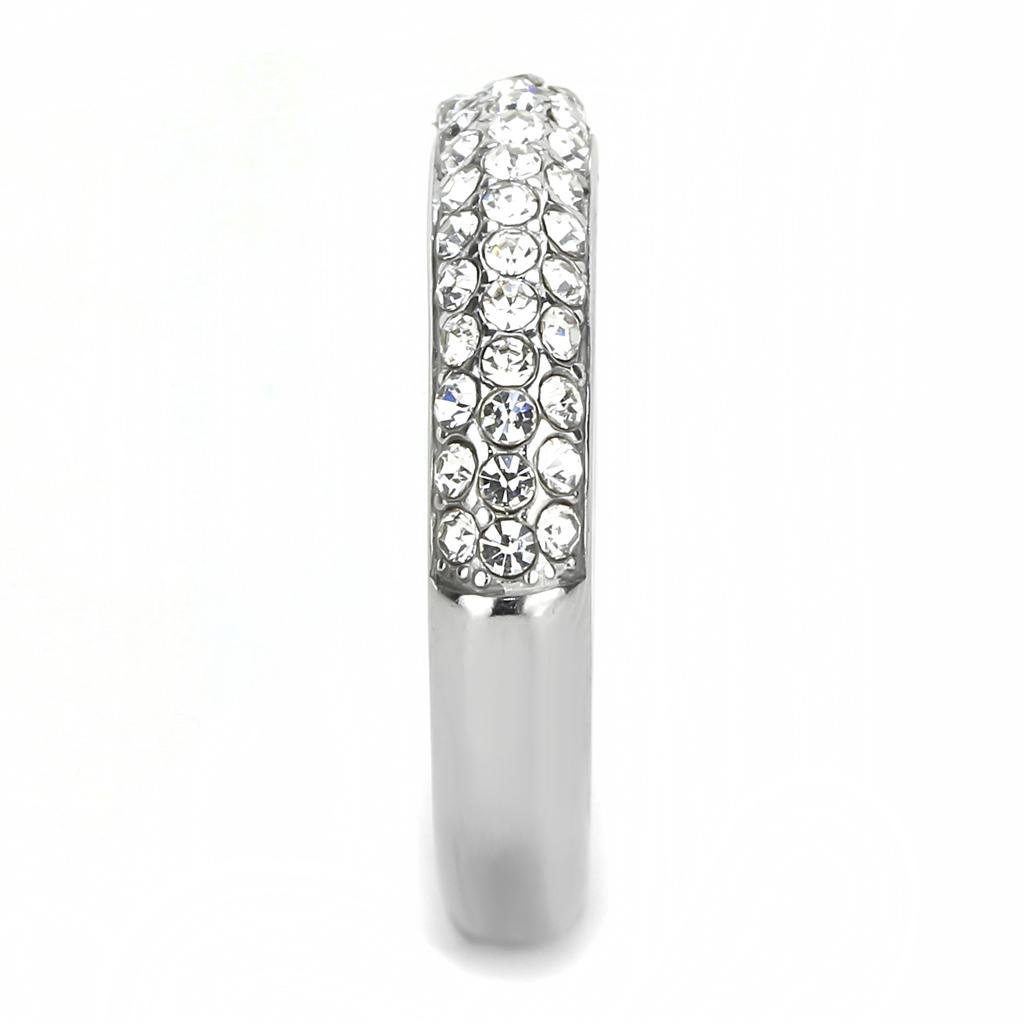 MATK3437 - High polished (no plating) Stainless Steel Ring with Top Grade Crystal in Clear