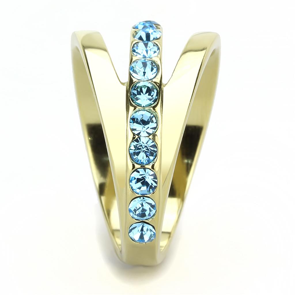 MATK3441 - IP Gold(Ion Plating) Stainless Steel Ring with Top Grade Crystal in Sea Blue