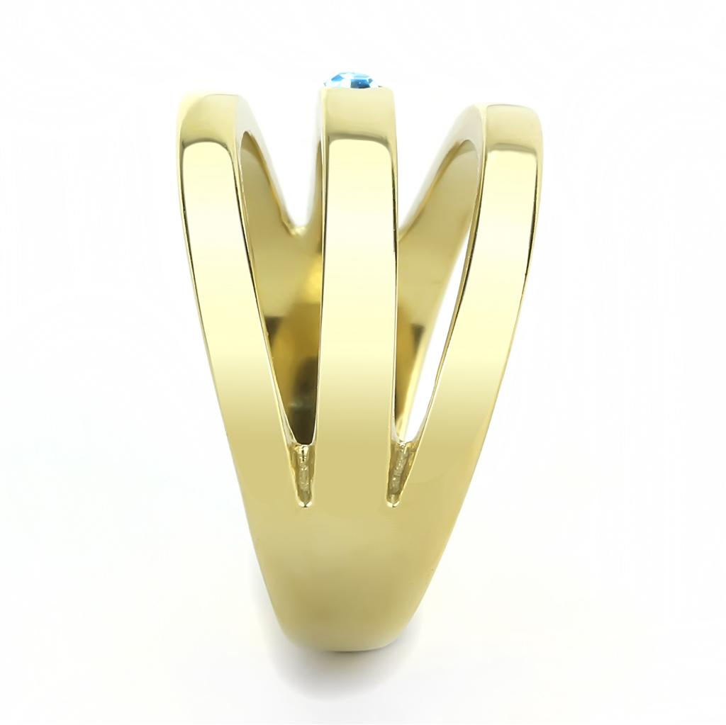 MATK3441 - IP Gold(Ion Plating) Stainless Steel Ring with Top Grade Crystal in Sea Blue