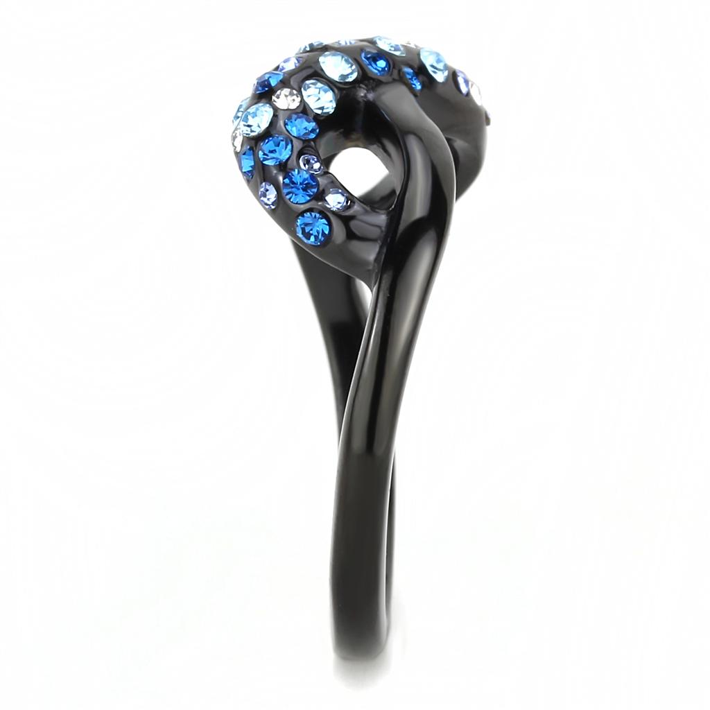MATK3446 - IP Black(Ion Plating) Stainless Steel Ring with Top Grade Crystal in Multi Color