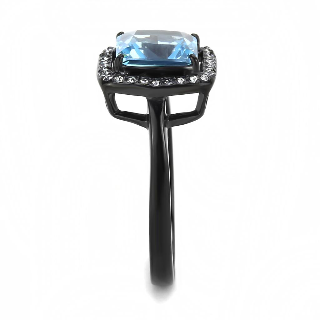 MATK3447 - IP Black(Ion Plating) Stainless Steel Ring with Synthetic Synthetic Glass in Sea Blue