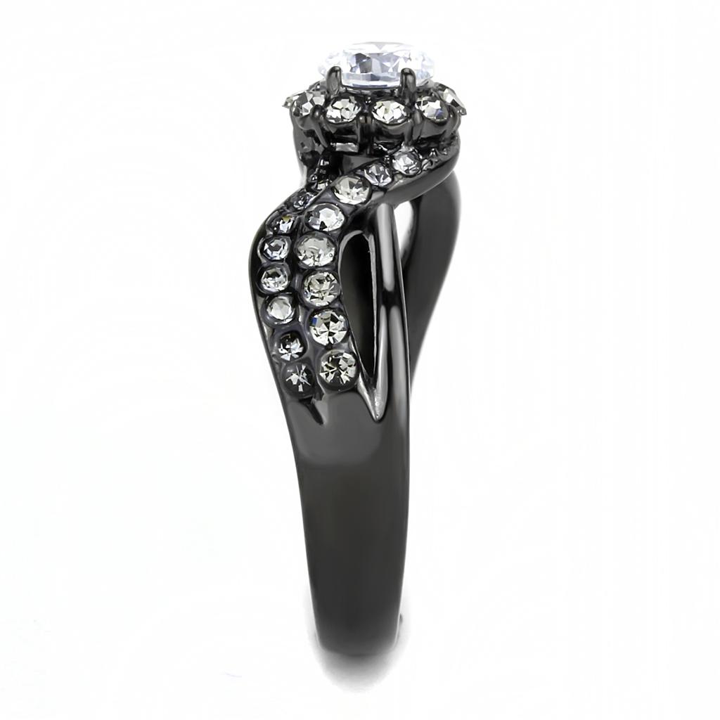 MATK3448 - IP Light Black (IP Gun) Stainless Steel Ring with AAA Grade CZ in Clear