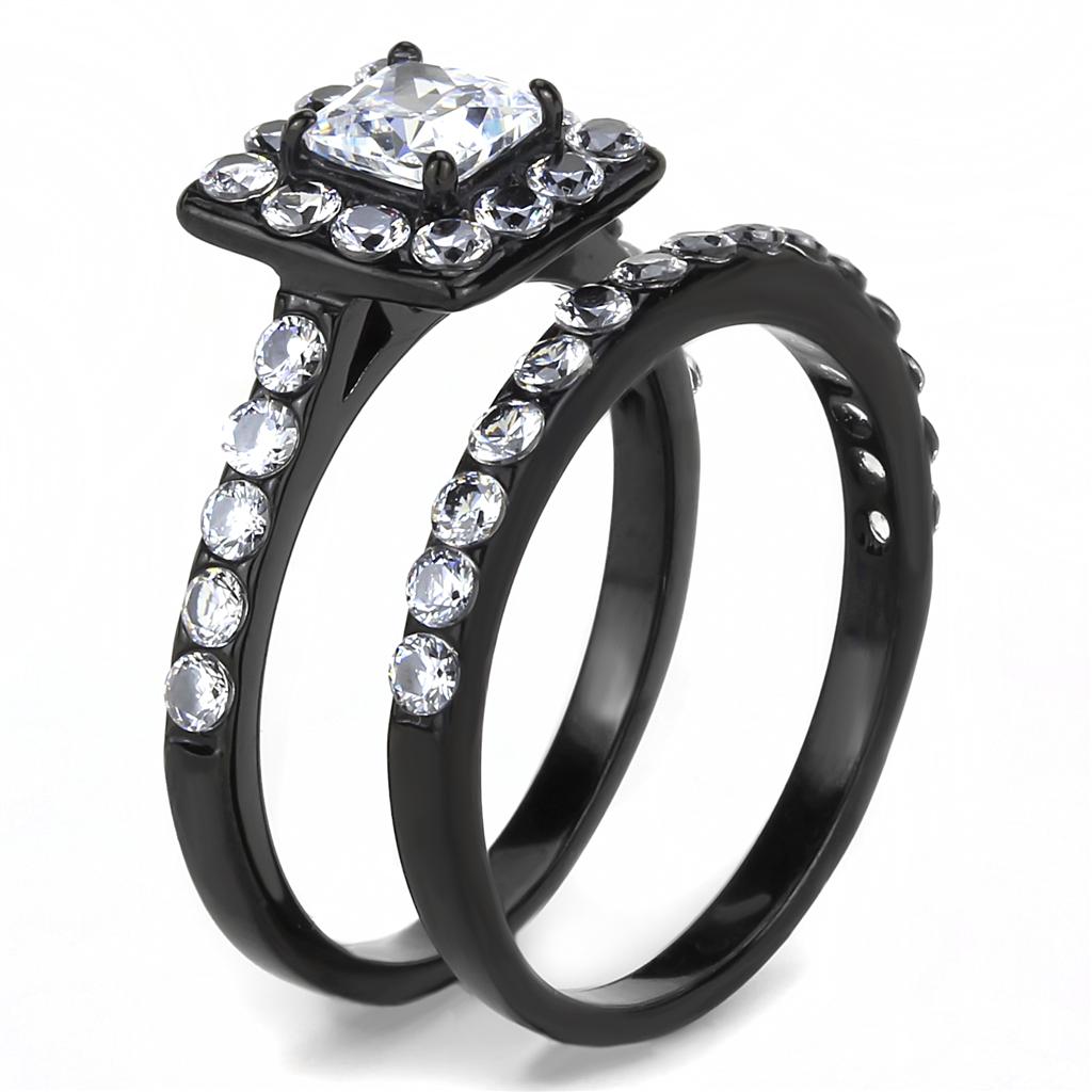 MATK3458 - IP Black(Ion Plating) Stainless Steel Ring with AAA Grade CZ in Clear