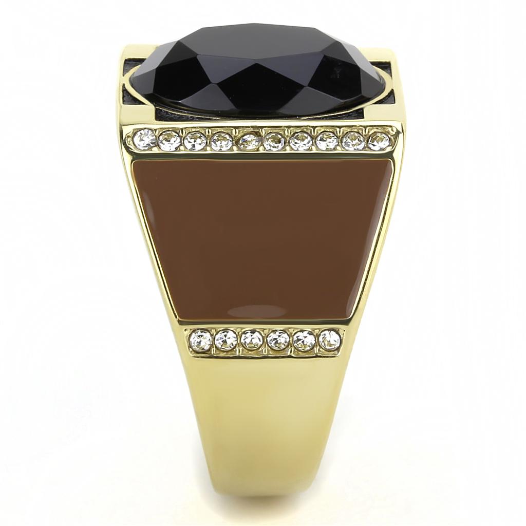 MATK3465 - IP Gold(Ion Plating) Stainless Steel Ring with Synthetic Onyx in Jet