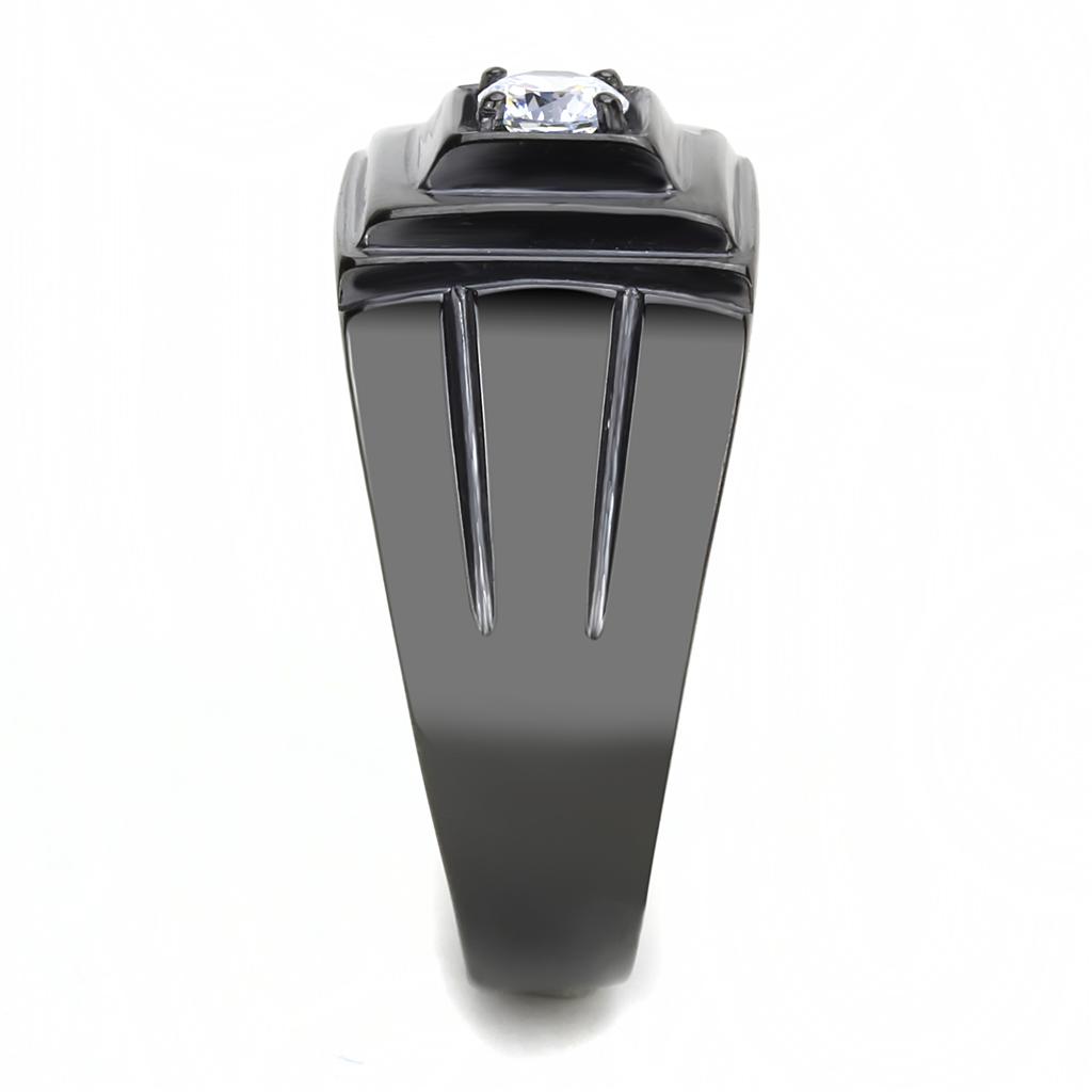 MATK3466 - IP Black(Ion Plating) Stainless Steel Ring with AAA Grade CZ in Clear