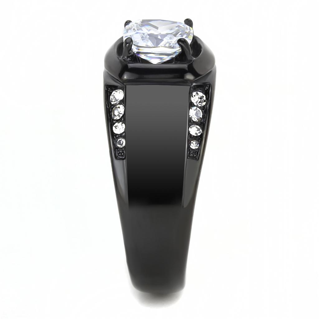 MATK3467 - IP Black(Ion Plating) Stainless Steel Ring with AAA Grade CZ in Clear