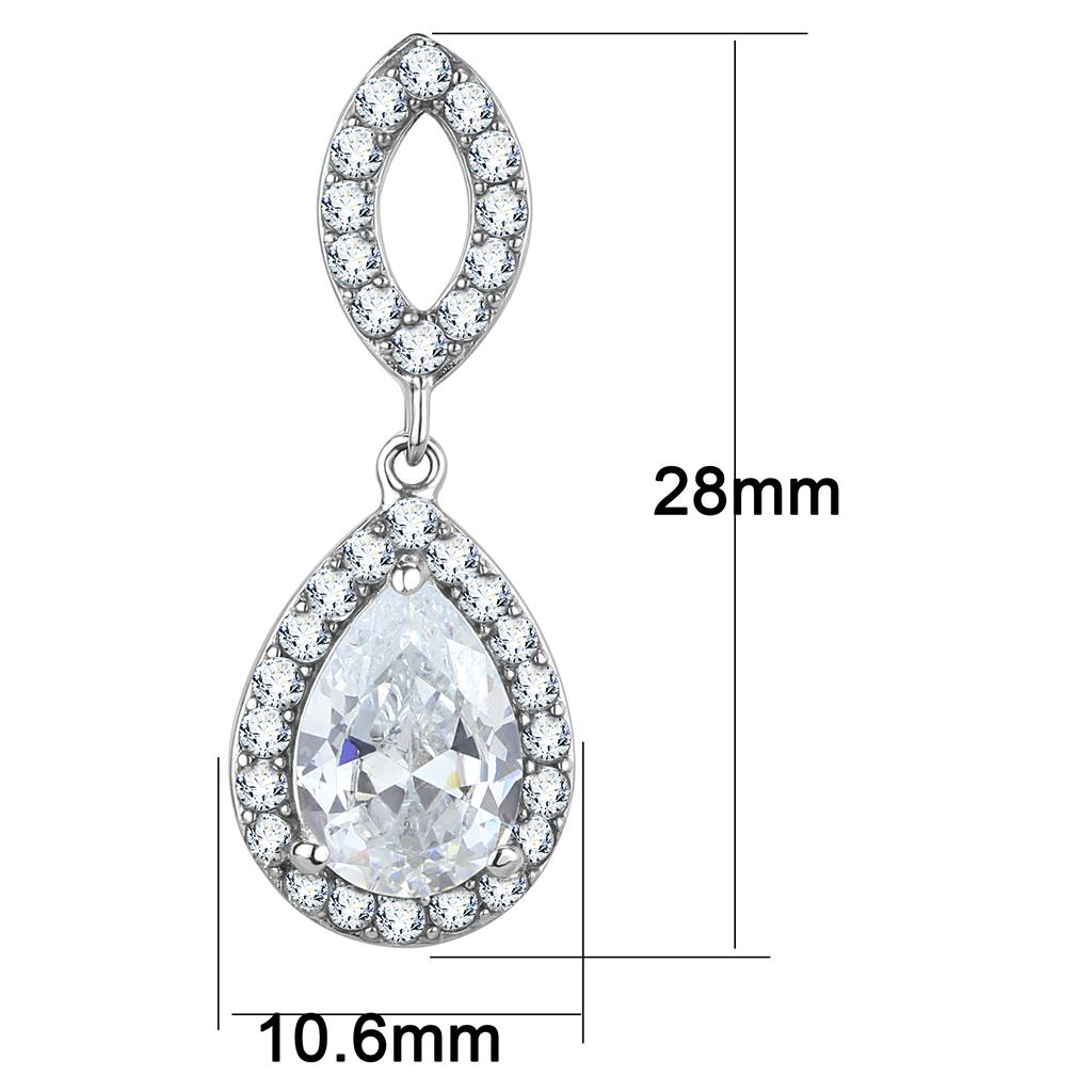 MATK3474 - High polished (no plating) Stainless Steel Earrings with AAA Grade CZ in Clear