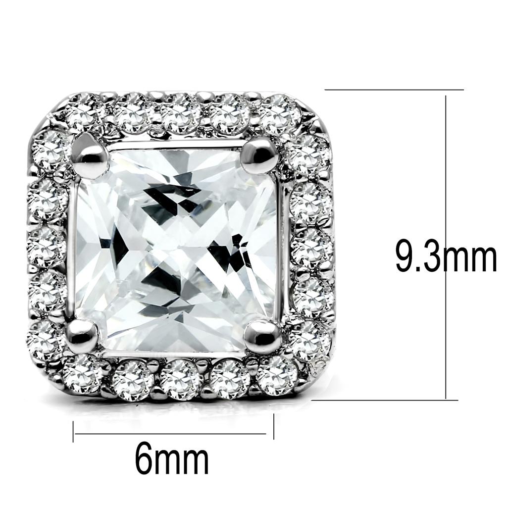 MATK3477 - High polished (no plating) Stainless Steel Earrings with AAA Grade CZ in Clear