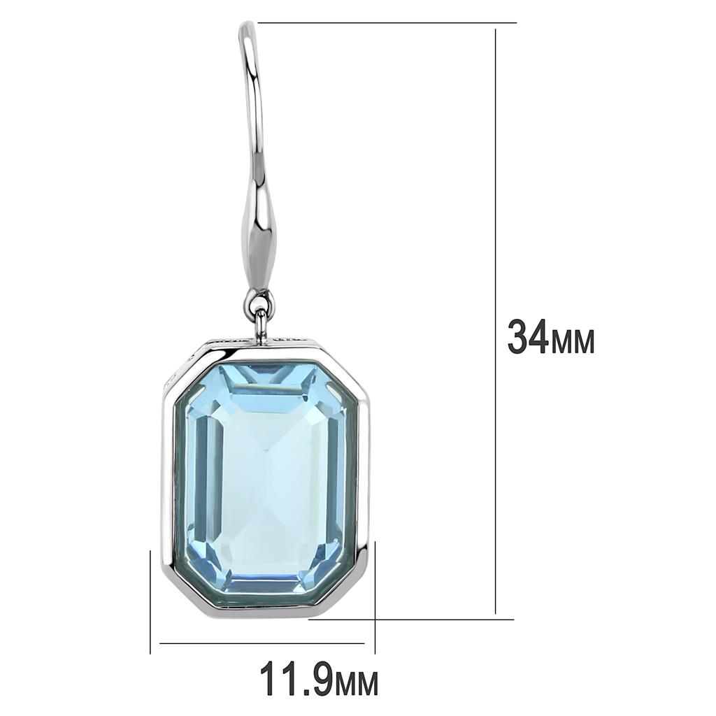 MATK3487 - High polished (no plating) Stainless Steel Earrings with Top Grade Crystal in Sea Blue