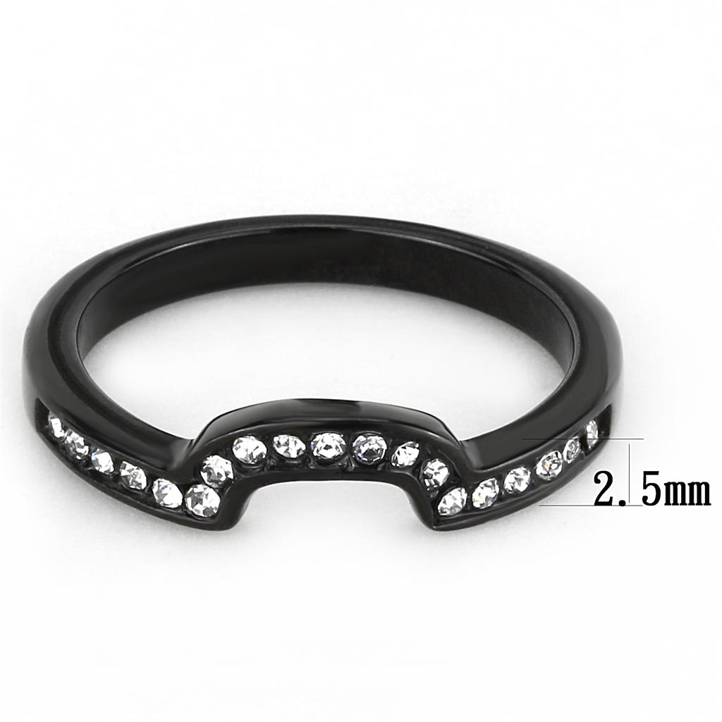 MATK3498 - IP Black(Ion Plating) Stainless Steel Ring with Top Grade Crystal in Clear