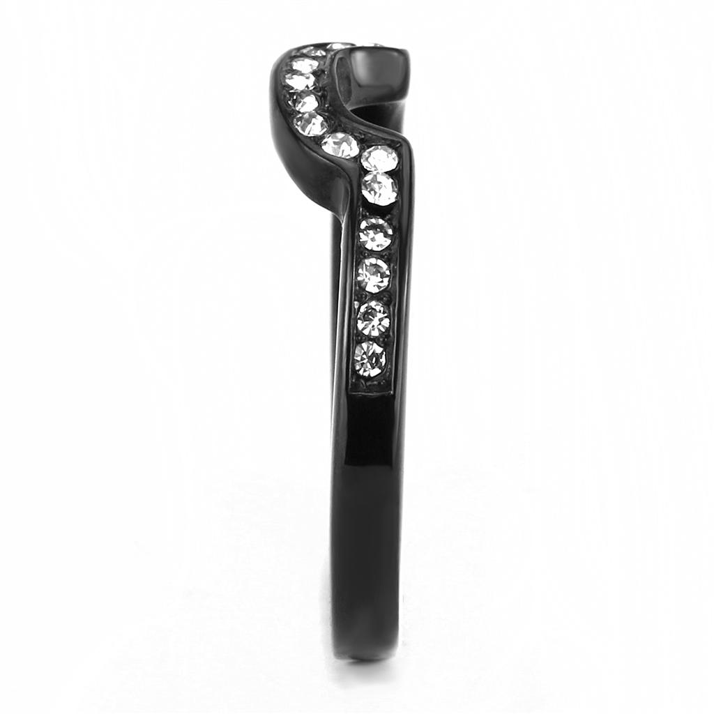 MATK3498 - IP Black(Ion Plating) Stainless Steel Ring with Top Grade Crystal in Clear