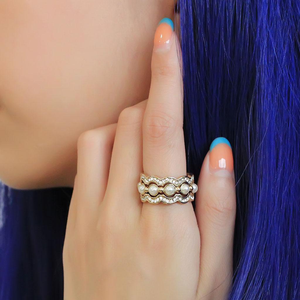 MATK3520 - IP Gold(Ion Plating) Stainless Steel Ring with Synthetic Pearl in White