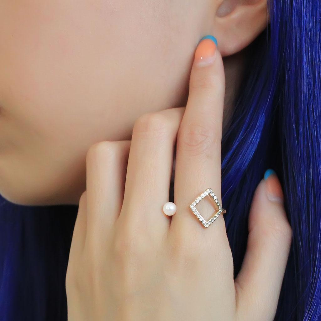 MATK3523 - IP Gold(Ion Plating) Stainless Steel Ring with Synthetic Pearl in White