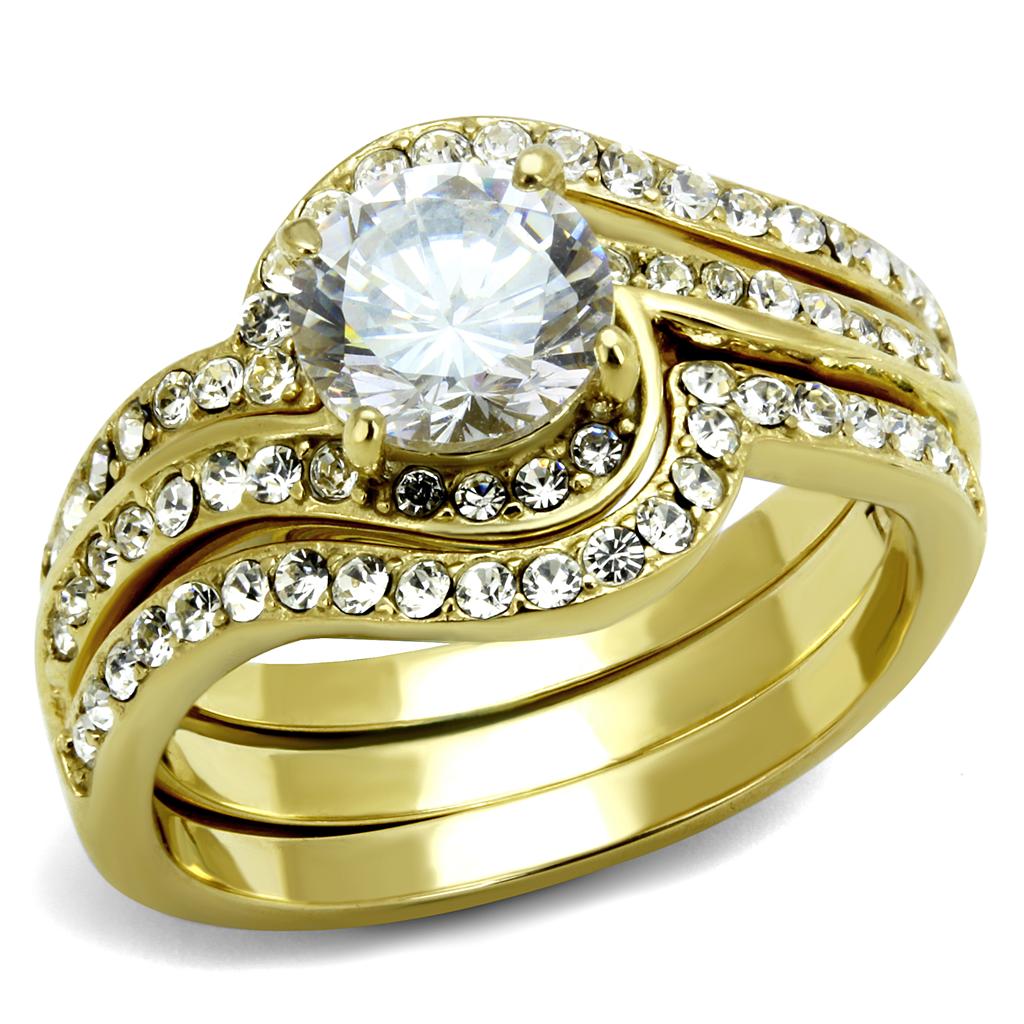 MATK3527 - IP Gold(Ion Plating) Stainless Steel Ring with Top Grade Crystal in Clear