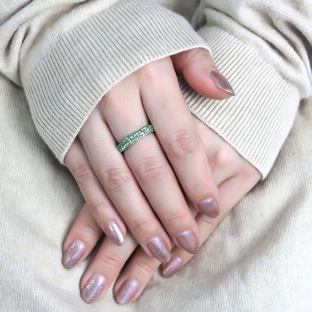 MATK3537 - High polished (no plating) Stainless Steel Ring with Top Grade Crystal in Peridot