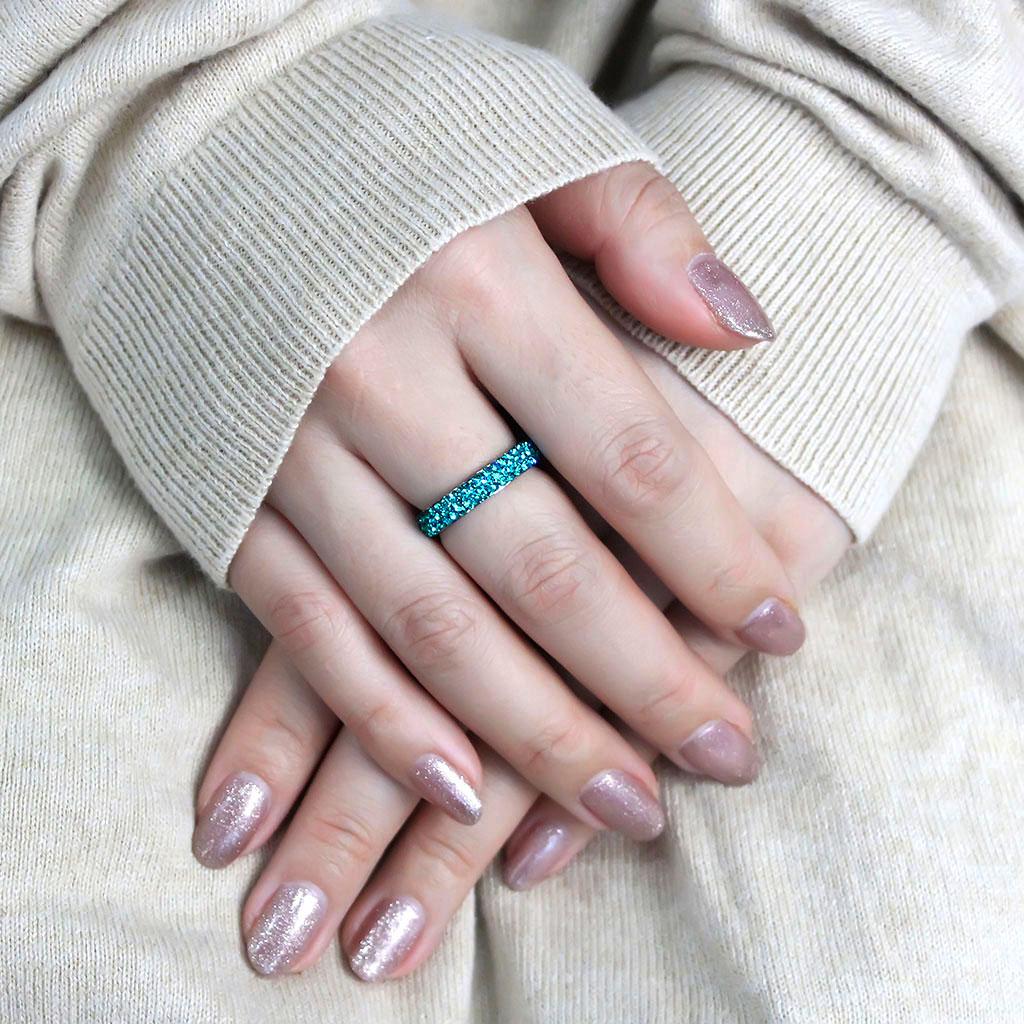 MATK3538 - High polished (no plating) Stainless Steel Ring with Top Grade Crystal in Blue Zircon