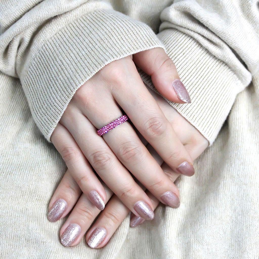 MATK3542 - High polished (no plating) Stainless Steel Ring with Top Grade Crystal in Rose