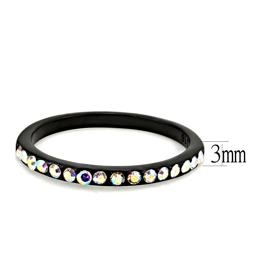 MATK3556 - IP Black(Ion Plating) Stainless Steel Ring with Top Grade Crystal in Aurora Borealis (Rainbow Effect)