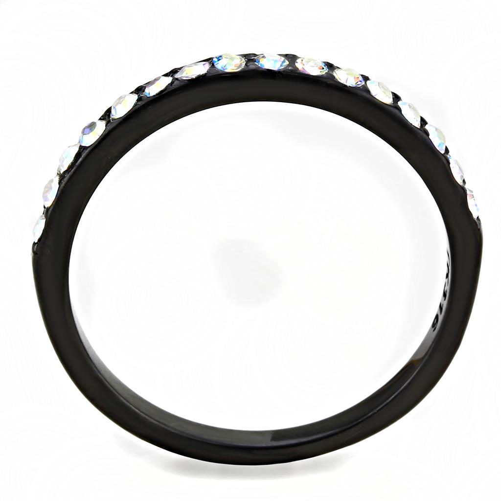 MATK3556 - IP Black(Ion Plating) Stainless Steel Ring with Top Grade Crystal in Aurora Borealis (Rainbow Effect)