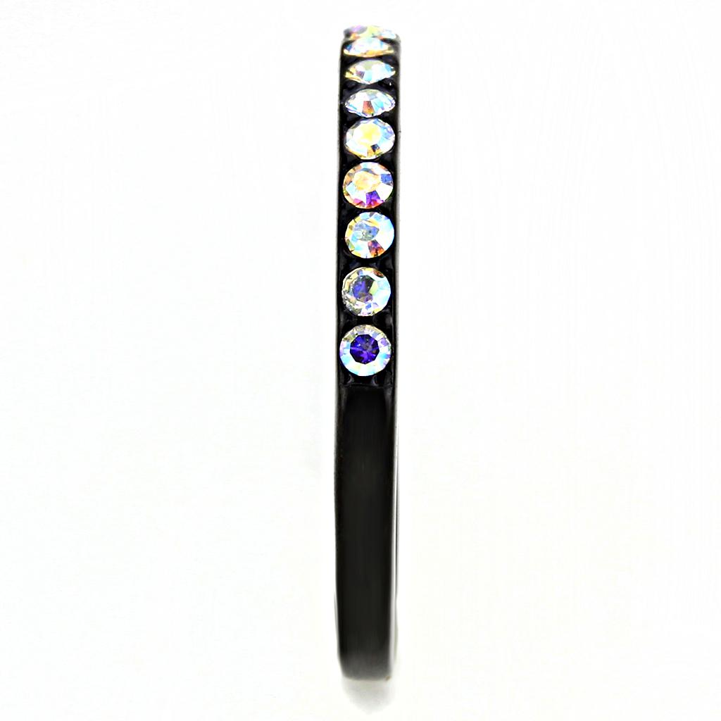 MATK3556 - IP Black(Ion Plating) Stainless Steel Ring with Top Grade Crystal in Aurora Borealis (Rainbow Effect)
