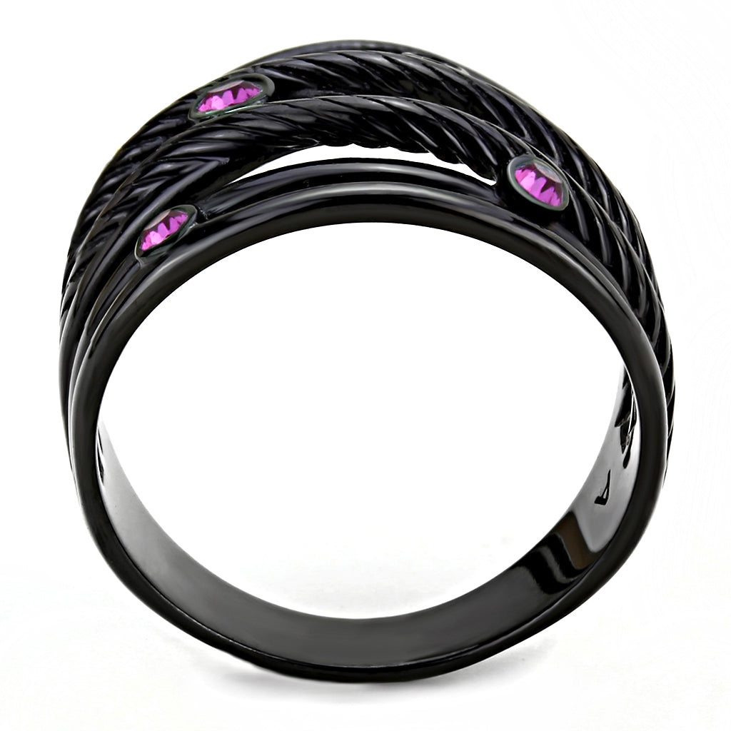 MATK3565 - IP Black(Ion Plating) Stainless Steel Ring with Top Grade Crystal in Fuchsia