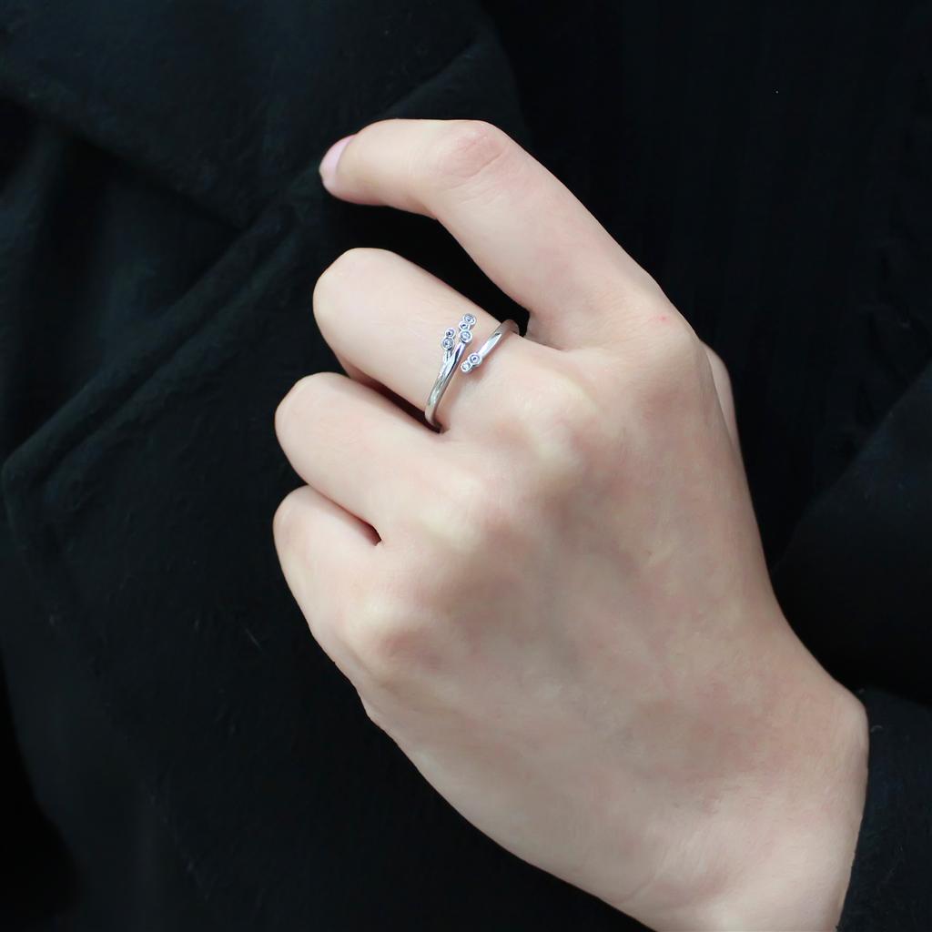 MATK3570 - No Plating Stainless Steel Ring with AAA Grade CZ in Clear