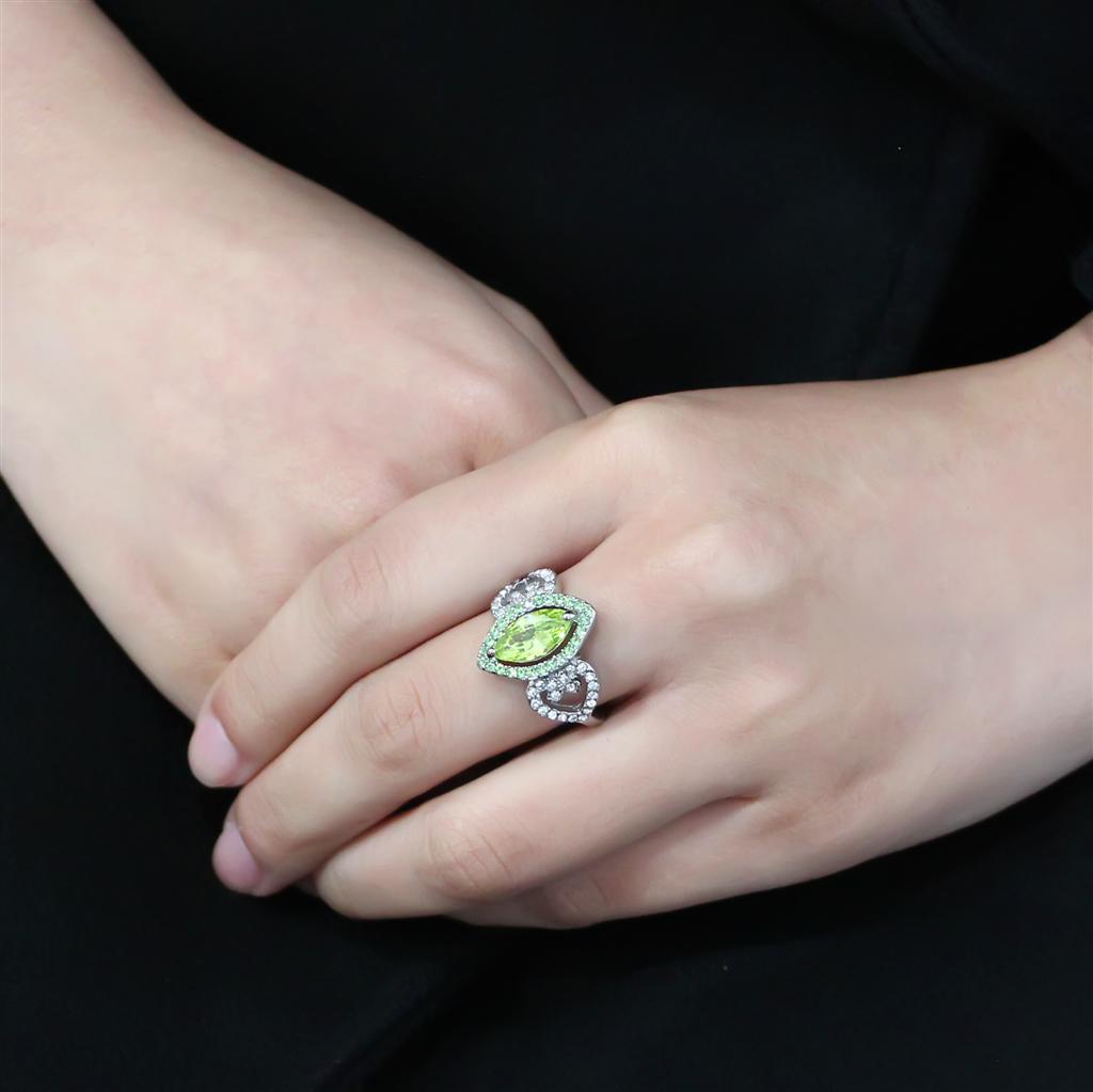 MATK3579 - No Plating Stainless Steel Ring with AAA Grade CZ in Apple Green color