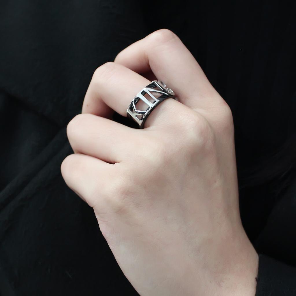 MATK3583 - Two-Tone IP Black (Ion Plating) Stainless Steel Ring with No Stone
