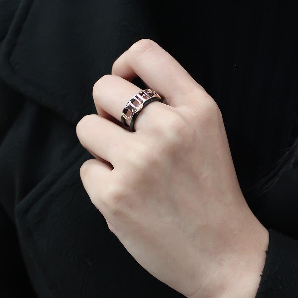 MATK3584 - IP Rose Gold+ IP Black (Ion Plating) Stainless Steel Ring with No Stone