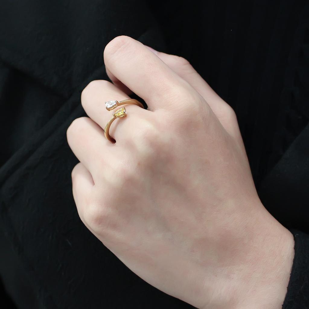 MATK3586 - IP Gold(Ion Plating) Stainless Steel Ring with AAA Grade CZ in Topaz