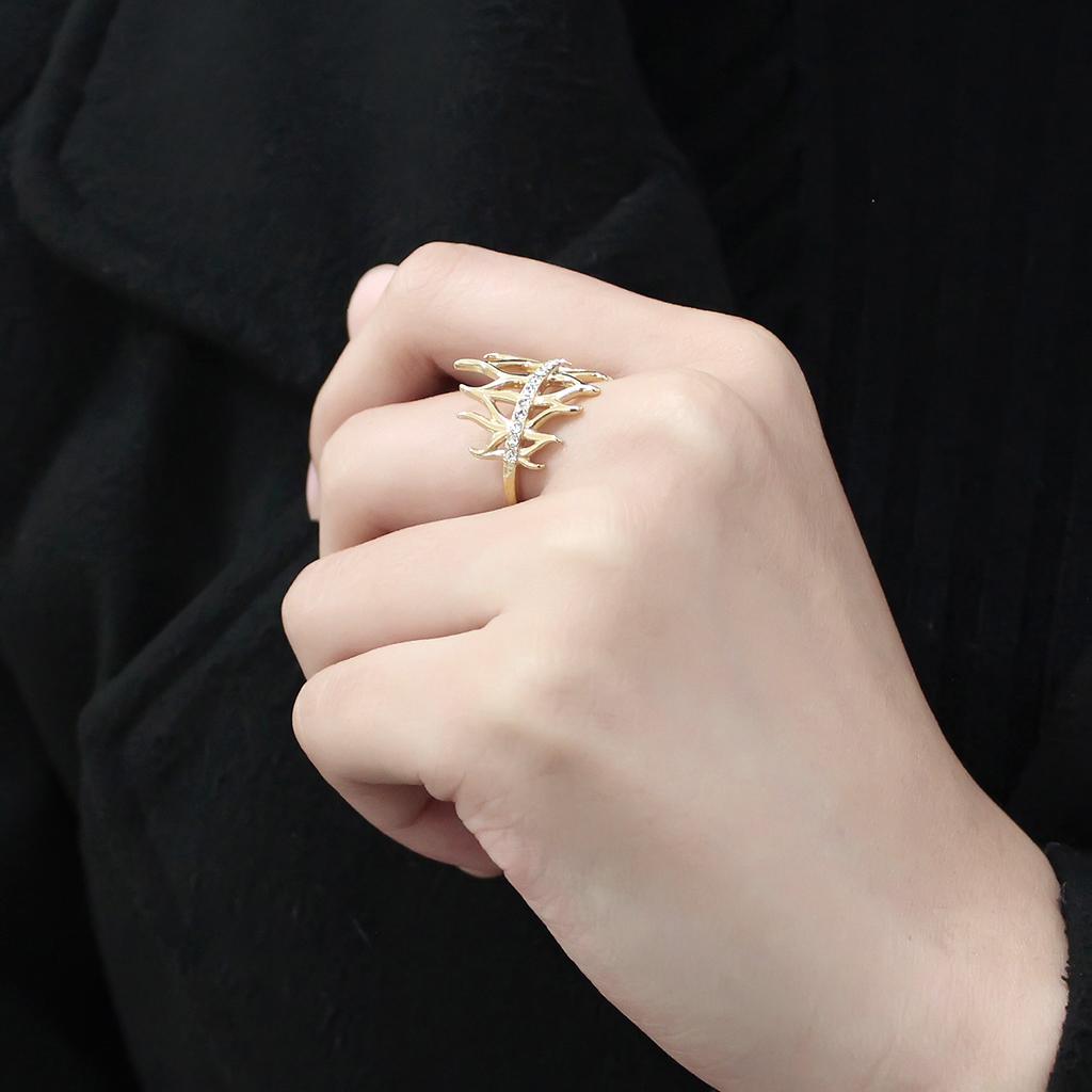 MATK3595 - IP Gold(Ion Plating) Stainless Steel Ring with Top Grade Crystal in Clear