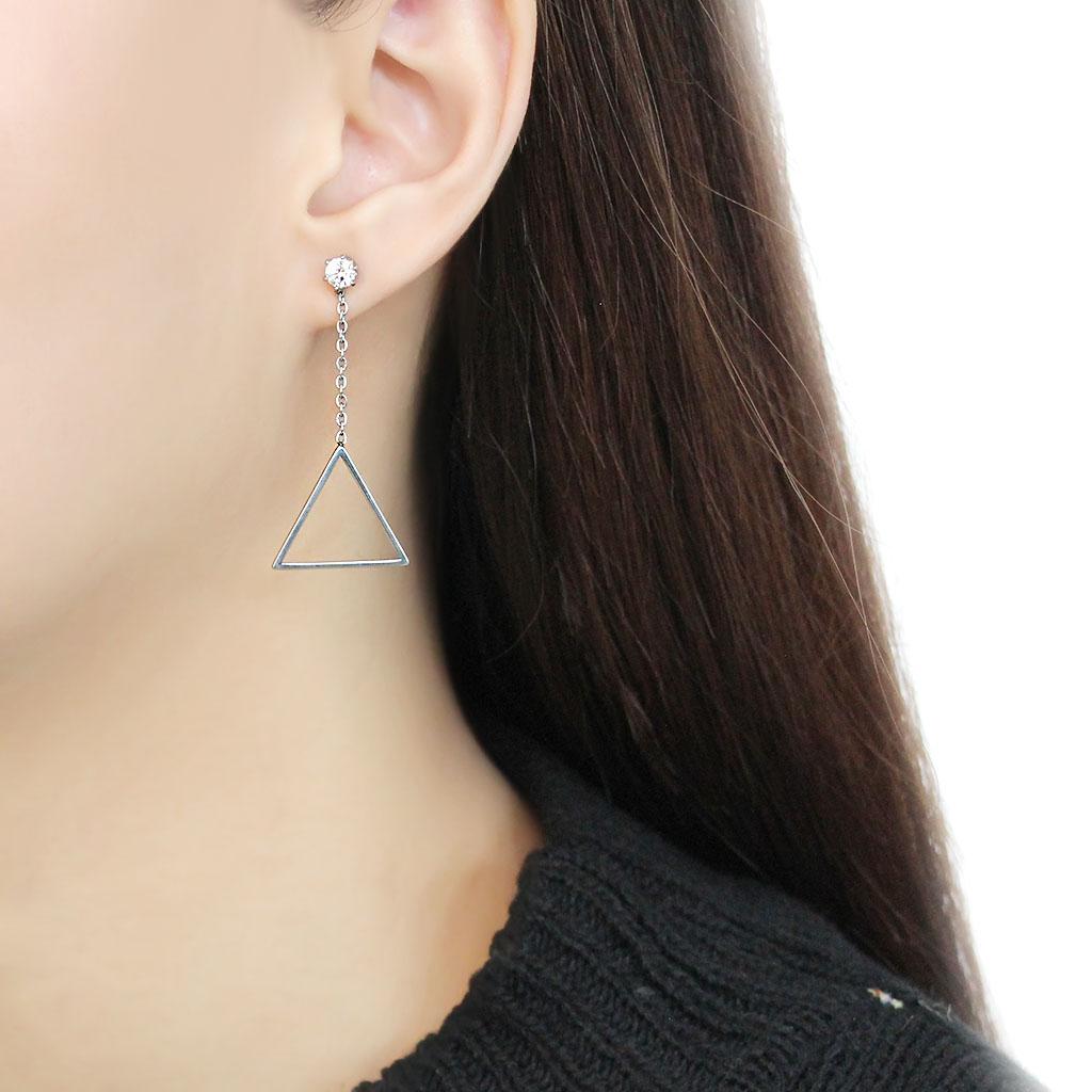 MATK3601 - High polished (no plating) Stainless Steel Earrings with AAA Grade CZ in Clear