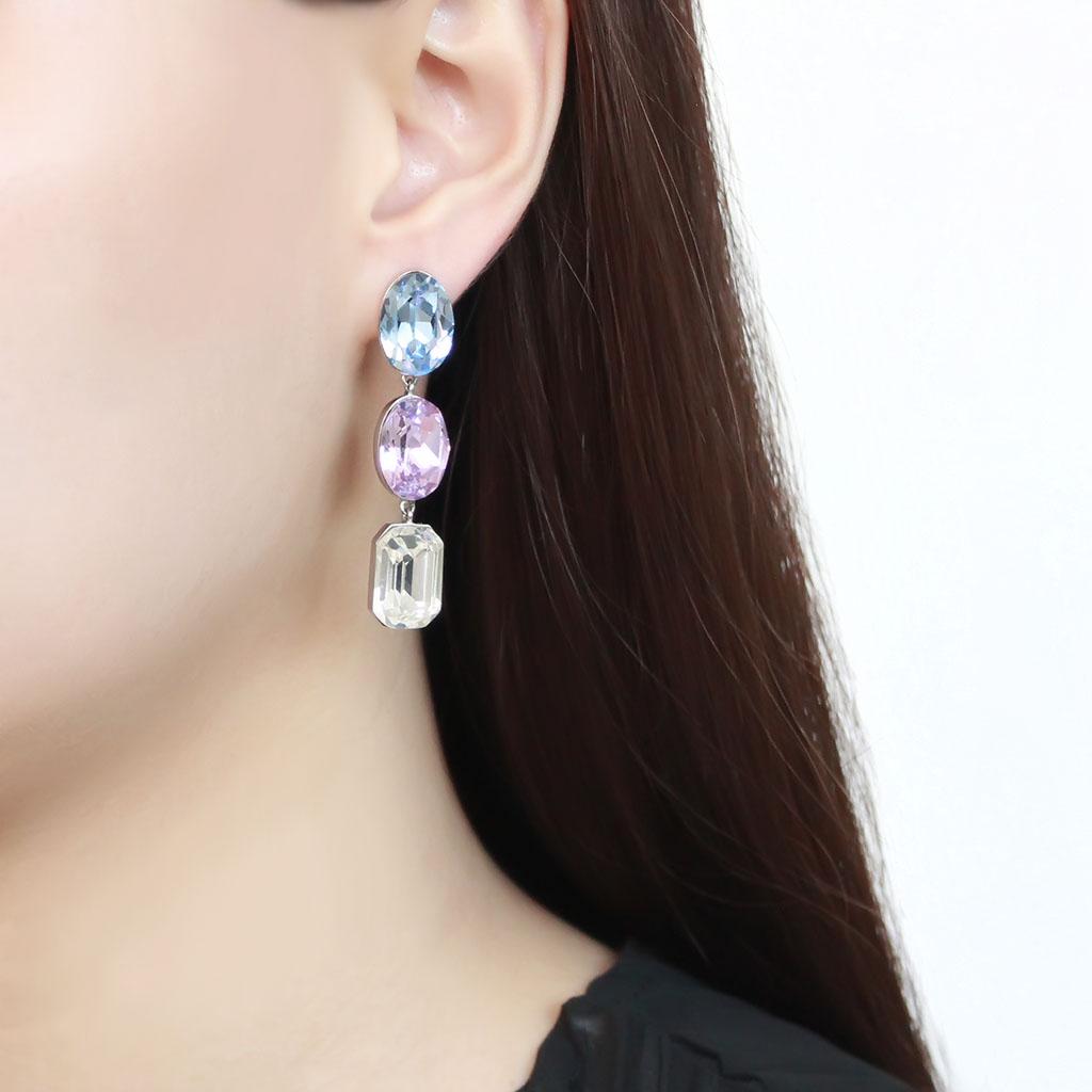 MATK3644 - High polished (no plating) Stainless Steel Earrings with Top Grade Crystal in Multi Color