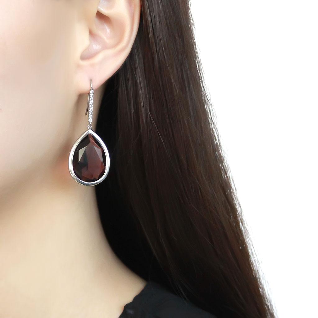 MATK3647 - High polished (no plating) Stainless Steel Earrings with Top Grade Crystal in Amethyst