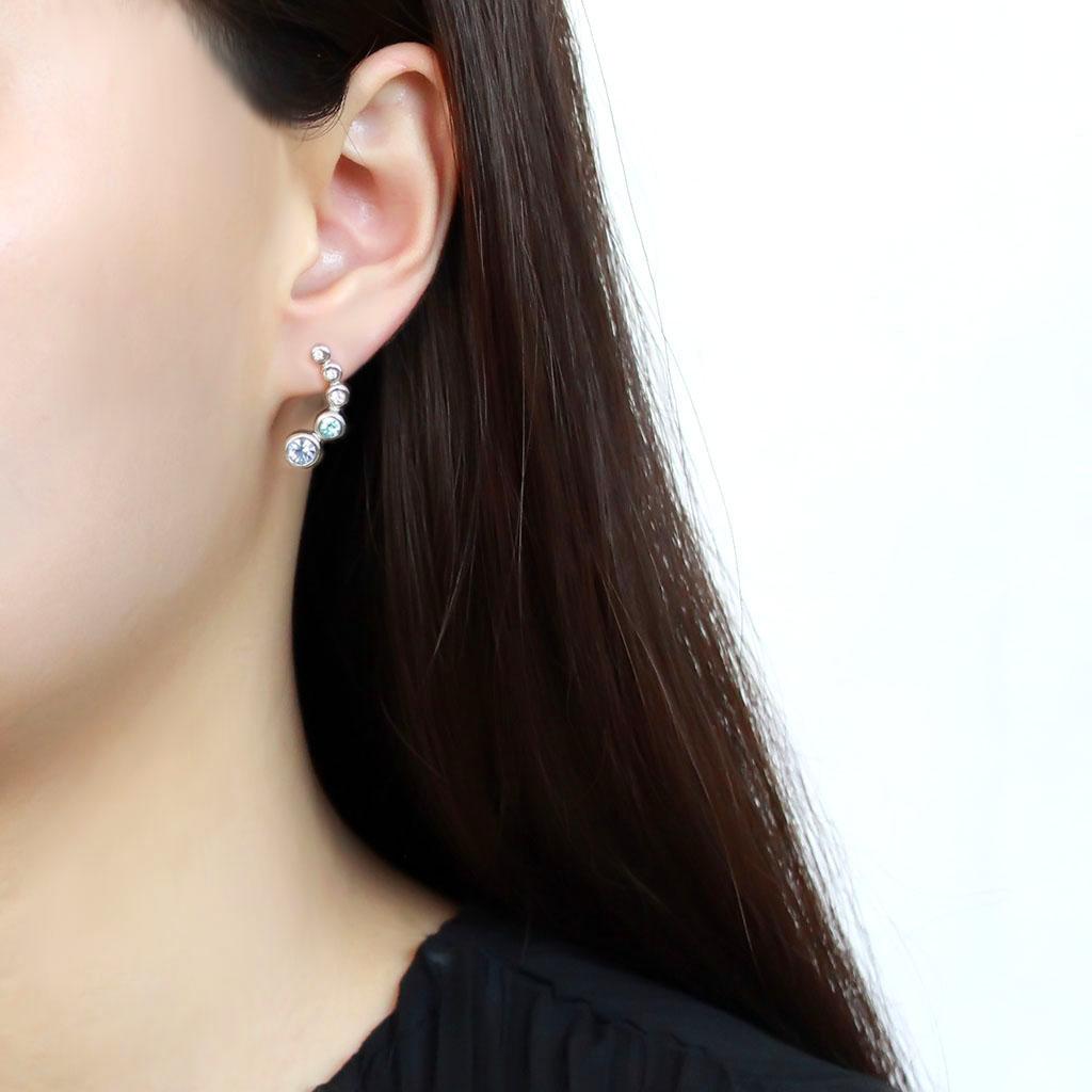 MATK3652 - High polished (no plating) Stainless Steel Earrings with Top Grade Crystal in Light Sapphire