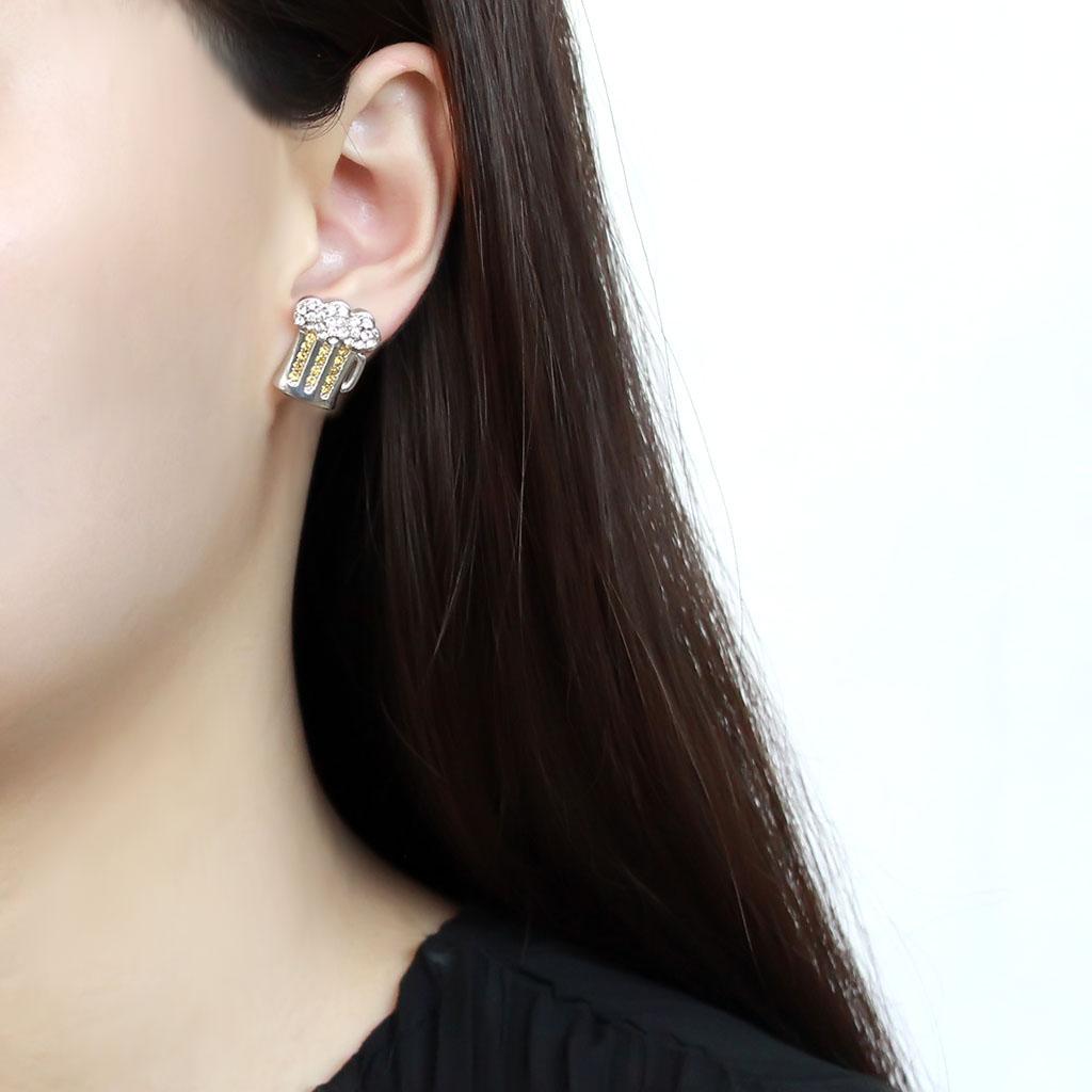 MATK3658 - High polished (no plating) Stainless Steel Earrings with Top Grade Crystal in Topaz