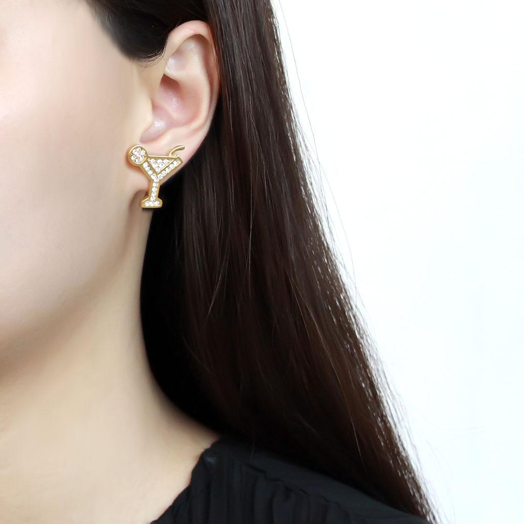 MATK3660 - IP Gold(Ion Plating) Stainless Steel Earrings with Top Grade Crystal in Silk