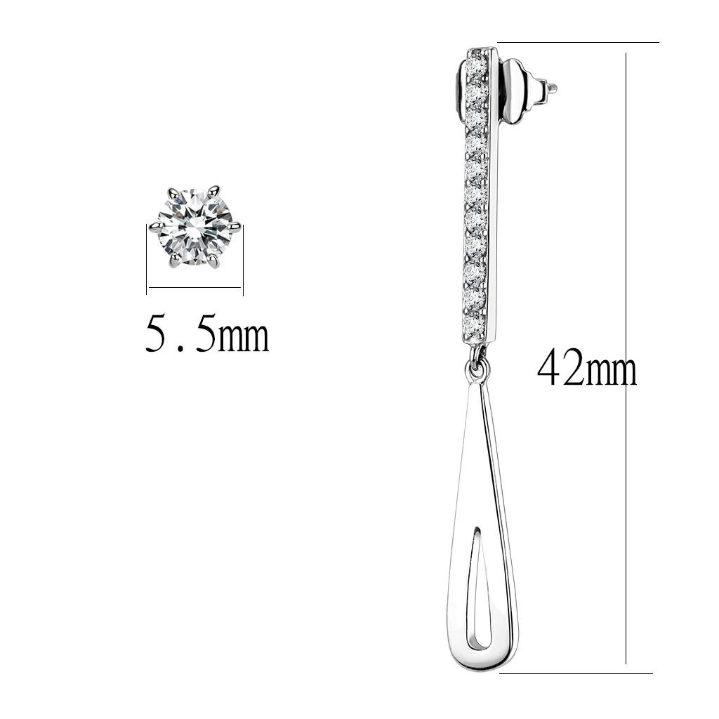 MATK3678 - High polished (no plating) Stainless Steel Earrings with AAA Grade CZ in Clear